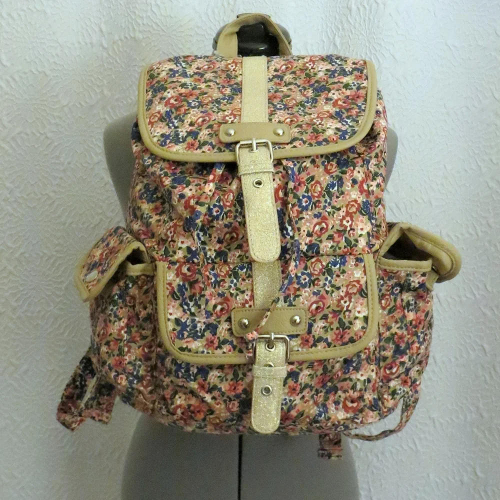 Candies Floral Glitter Faux Leather Vegan Backpack New